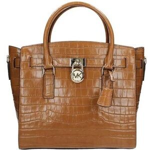 Brown Micheal Kors large Hamilton crocodile leather tote bag